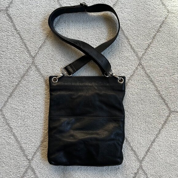 Margot Black Luxe Leather Double Zipper Adjustable Removable Strap Crossbody - Picture 2 of 7